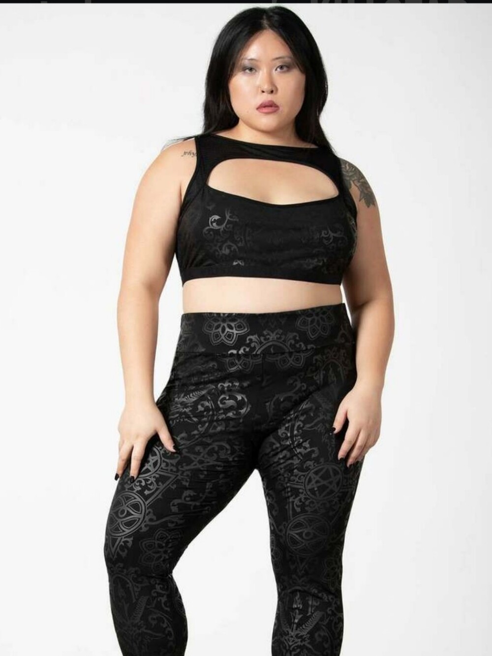 Killstar Black Tonal Pattern High-Neck Sports Bra - Picture 5 of 5